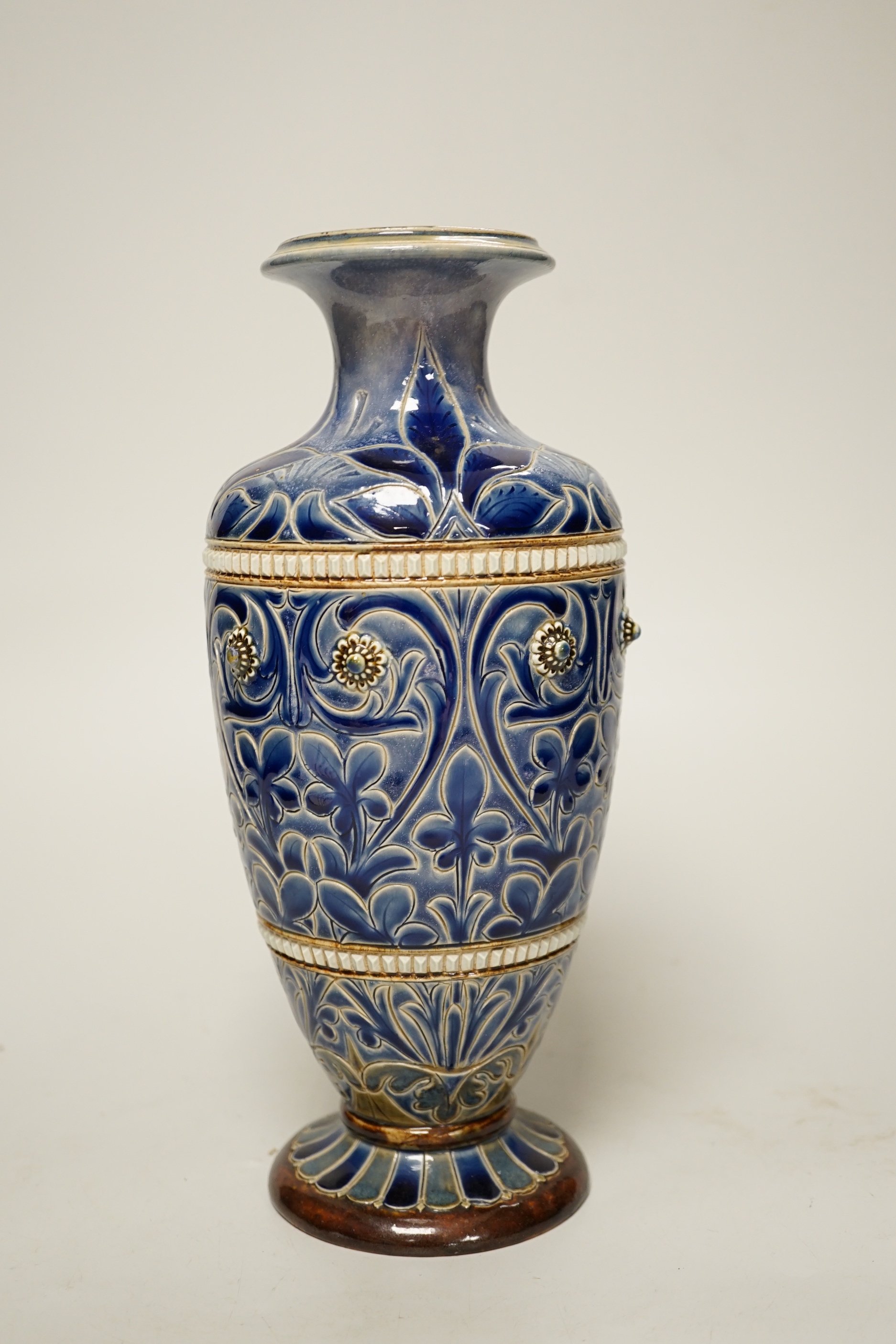 A Doulton Lambeth stoneware vase, by Emily E Stomer, dated 1882, 25cm